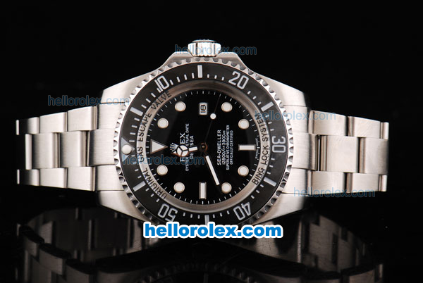 Rolex Sea-Dweller Oyster Perpetual Date Automatic Movement White Round Hour Marker with Black Dial and Bezel-SS Strap - Click Image to Close